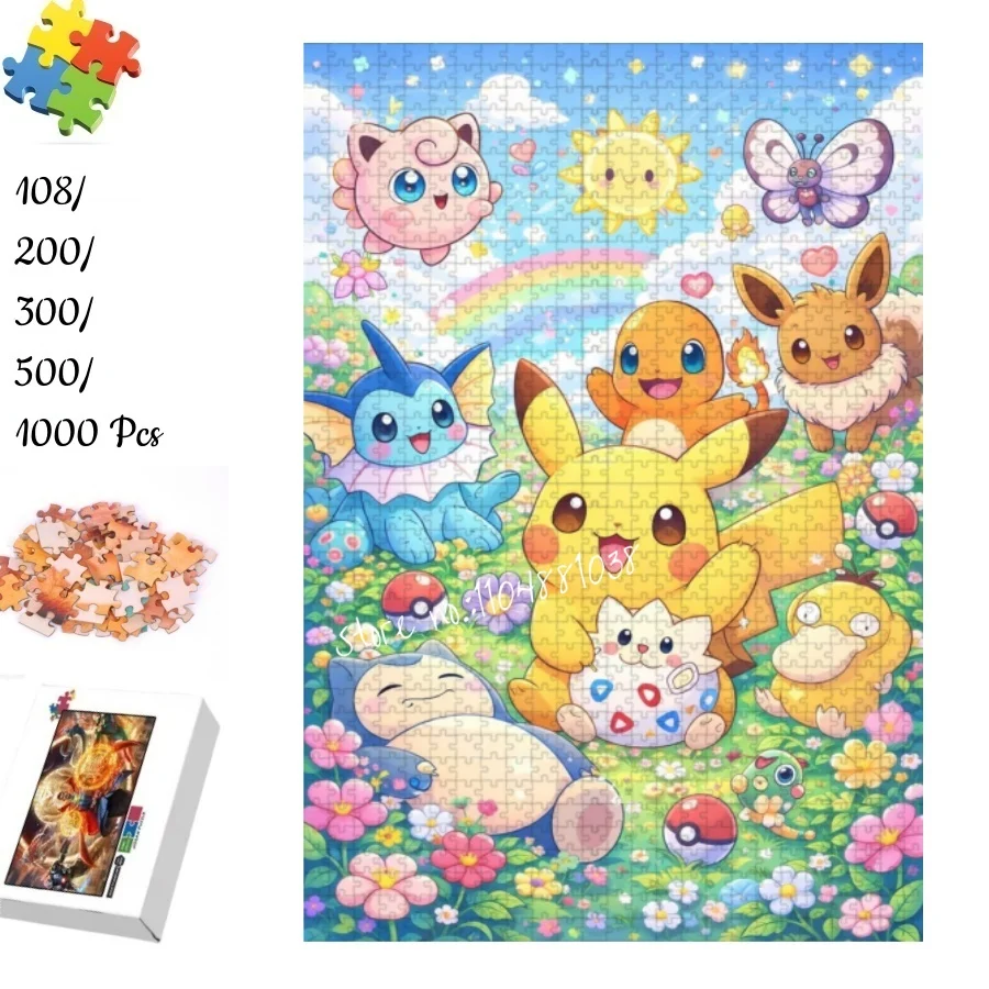 

Милый мультяшный пазл с покемонами, 108, 200, 300, 500, 1000 элементов, Пикачу, все персонажи, цветочный декоративный подарок