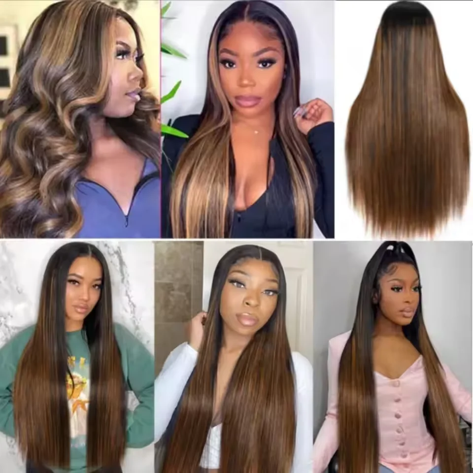 FB 30 تسليط الضوء على شعر ريمي مستقيم 46 بوصة طويلة 13x6 HD شعر مستعار دانتيل أمامي شفاف 200 كثافة شعر بشري برازيلي للنساء #4