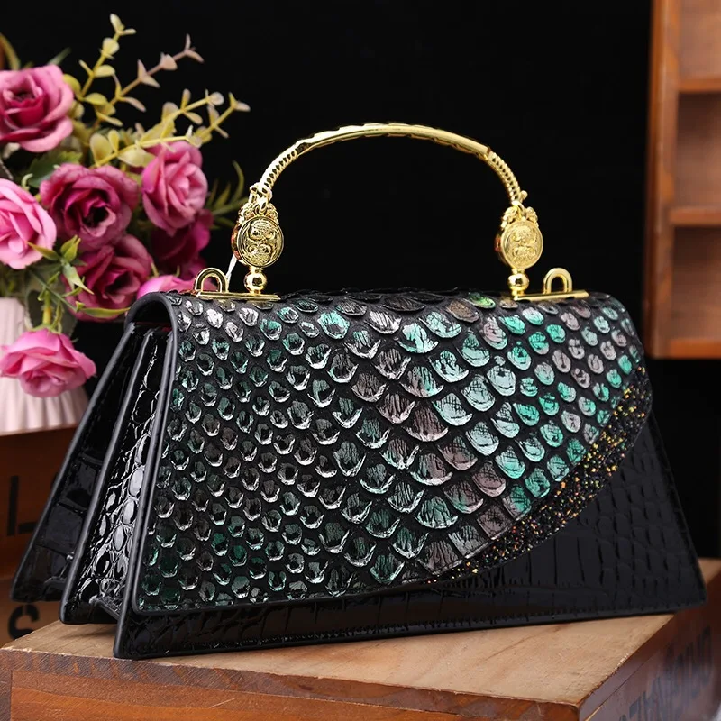 

Luxury Designer High-Quality Leather Handbag Dragon Scale Crocodile Print Fashionable Women's Bag