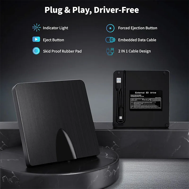 External Blu ray Drive USB3.0 Type-C Blu Ray CD DVD Player Reader Optical Drive for Laptop PC Windows 10 11 Mac OS