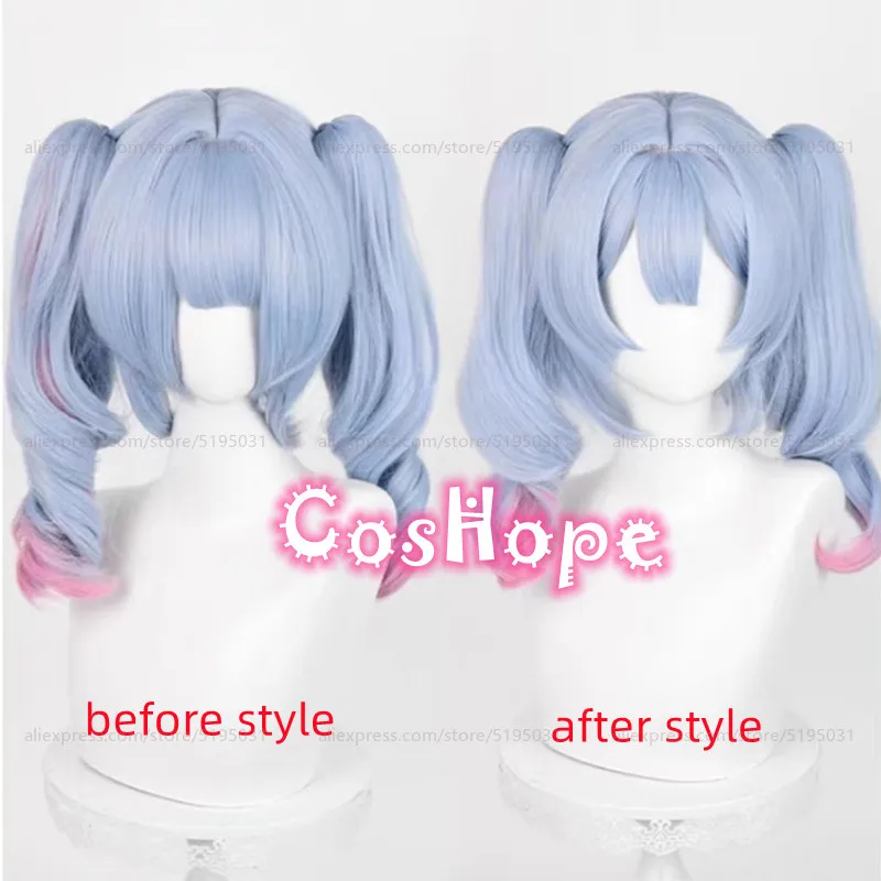 Miku Rabbit Hole คอสเพลย์วิกผม 45 ซม.วิกผมคู่ Ponytails สีฟ้าสีชมพู Gradient วิกผมคอสเพลย์อะนิเมะสังเคราะห์ทนความร้อนวิกผม