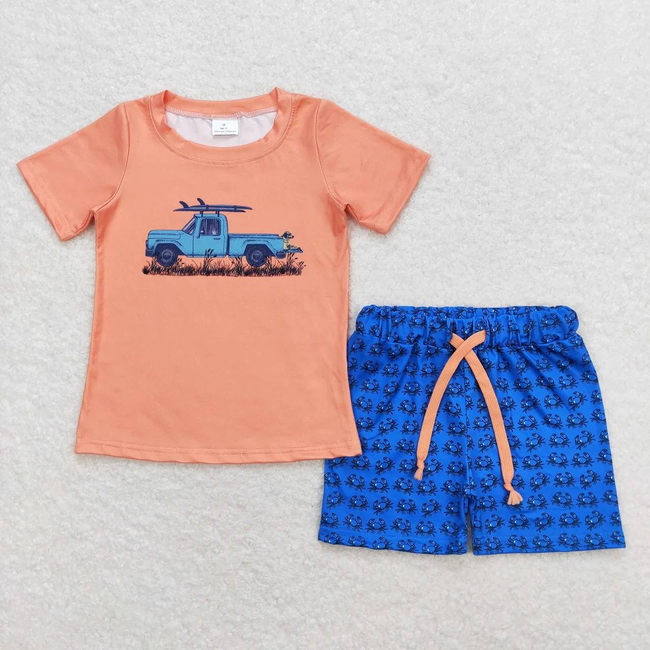 Wholesale Baby Boy Short Sleeves Trucks T-shirts Set Toddler Infant Shorts Kids Children Summer Plaid Outfit