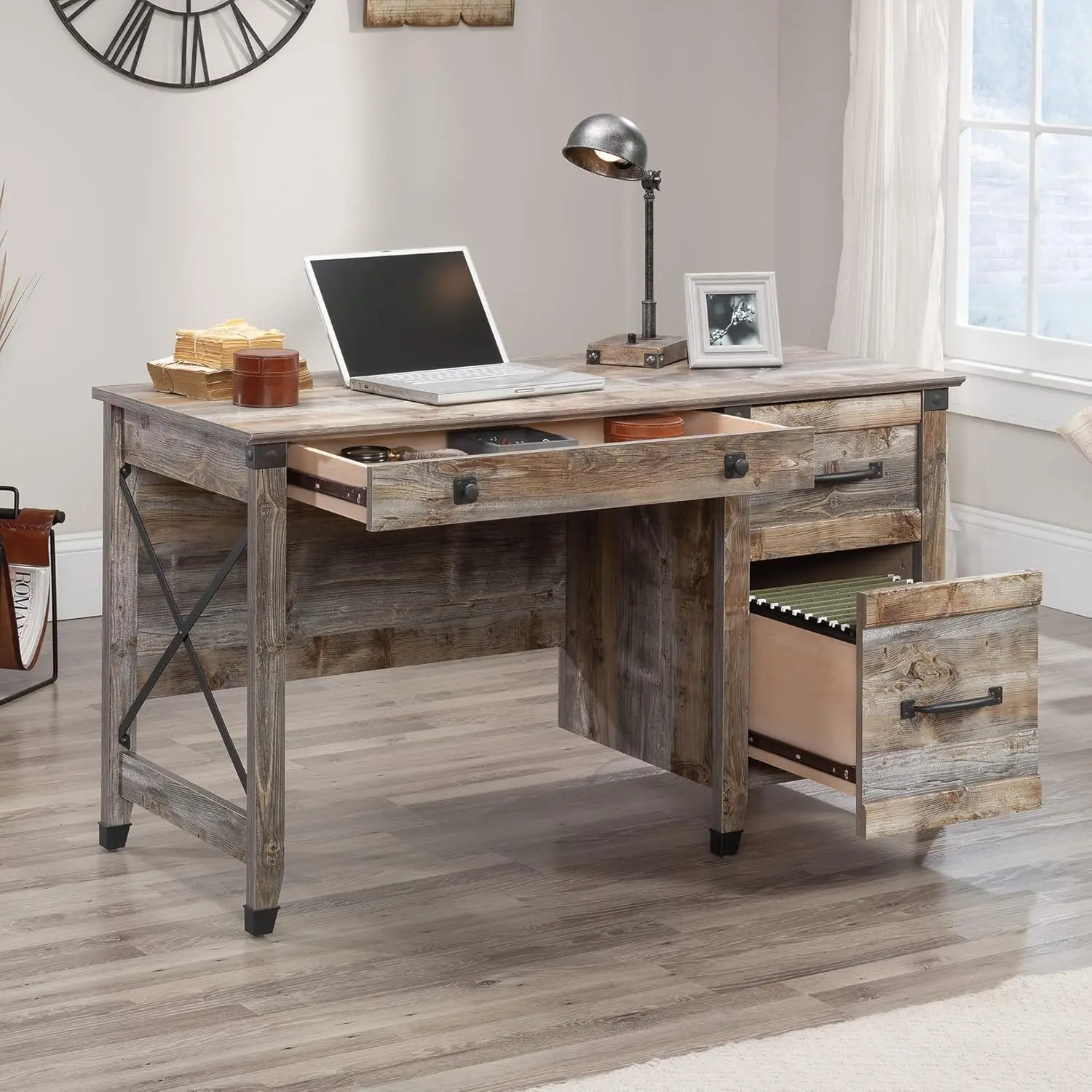 Pedestal Desk, L: 53.19" x W: 22.64" x H: 29.80", Soft White Finish