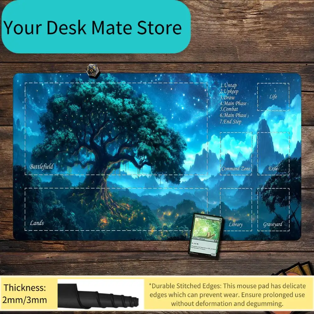 Magische Spielmatte Kartenspielmatte mit Zonen Riesiges Lebensbaum-MTG-Spielmatte Gummi Rutschfeste Schreibtischunterlage Gamer-Tastatur-Erweiterung Mauspad