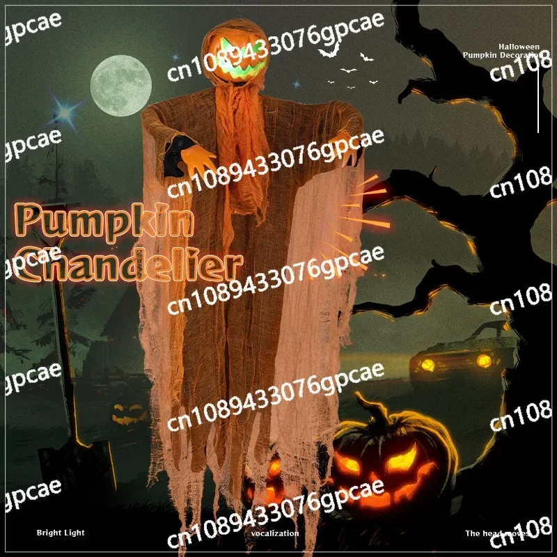 Pumpkin Hanging Ghost Decoration Induction Luminous Turn Head Pendant, Scenic Bar Haunted House Decoration Props New Models