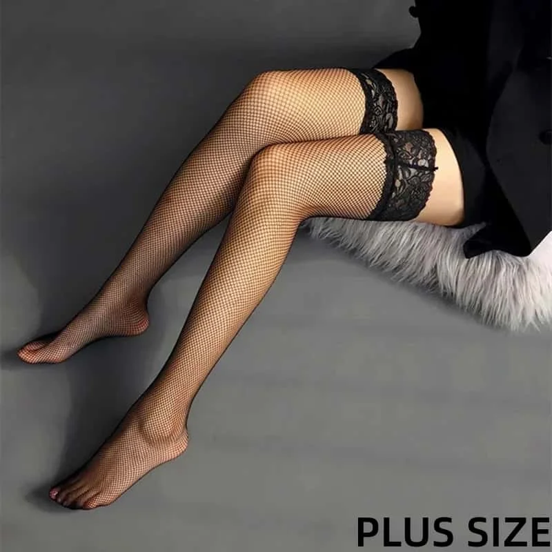 5XL Übergröße Damen Oberschenkelhohe Spitzenstrümpfe Übergroße Mädchen Frauen Damen Überknie Weiche Netzstrümpfe Lange Socken 2026 NEU Sommer
