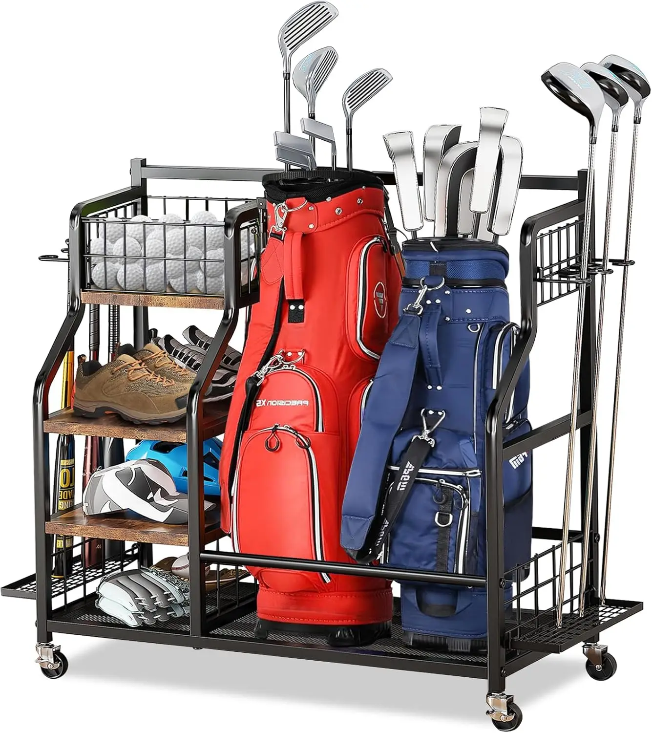

Golf Bag Storage Garage Organizer,Golf Accessories Rack,Golf Storage Stand Fit for 2 Golf Bag and Golf Clubs&Golf Balls,Sports