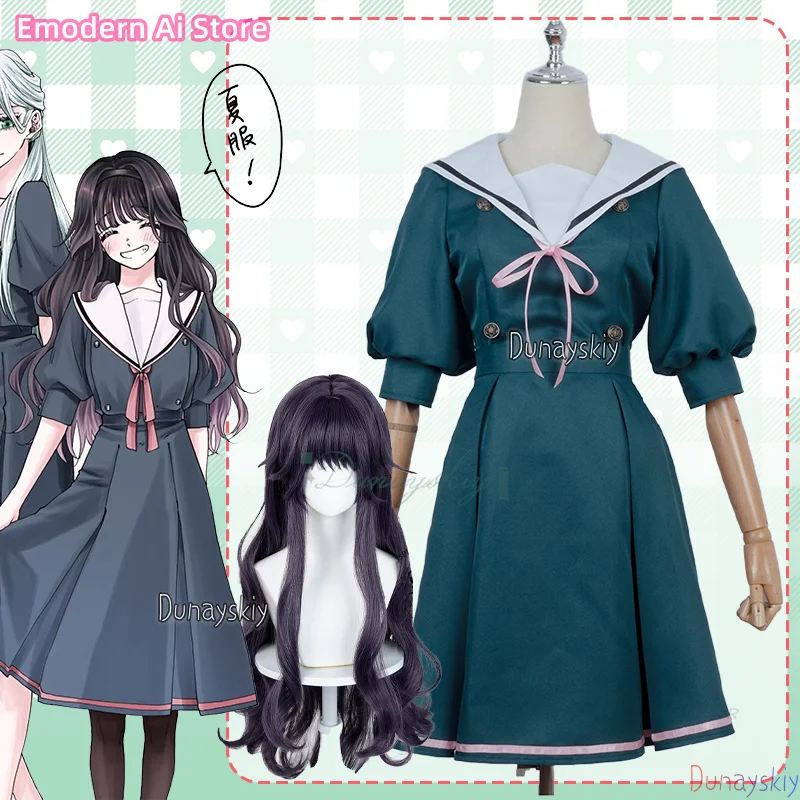 

Аниме The Fragrant Flower Blooms With Dignity Waguri Kaoruko Аниме Косплей disfraz Парик Зеленая летняя школьная форма Хэллоуин