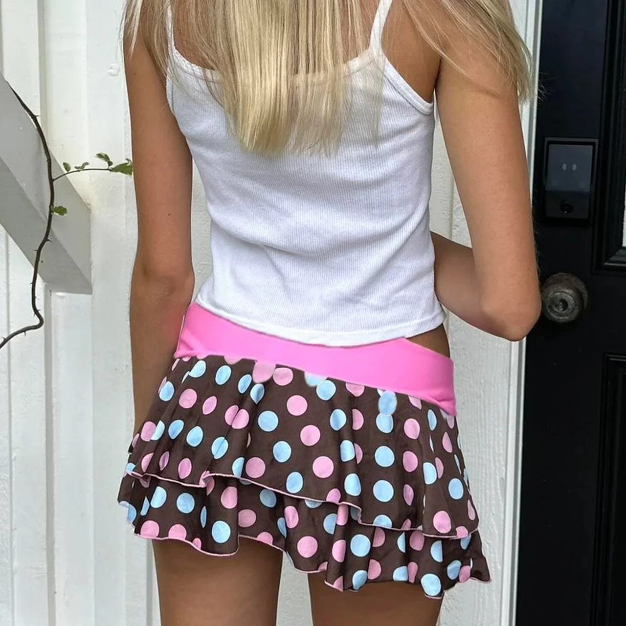 Minigonne con stampa a pois chic stile preppy Harajuku Pantaloni coreani carini per le donne Minigonne a strati a vita bassa alla moda Kawaii