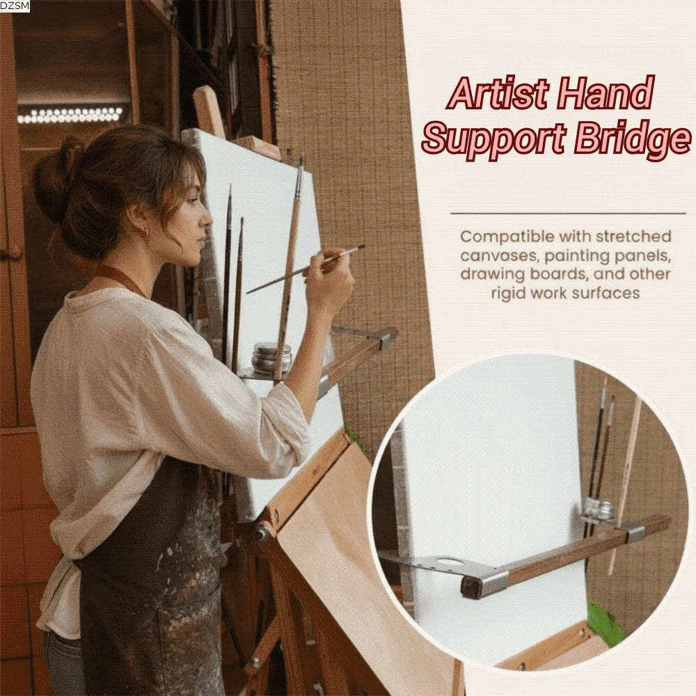 Wood Artist Hand Support Bridge Adjustable Height Angle Hanging Design Oil Painting Support Stand Wrist Rest Steadying