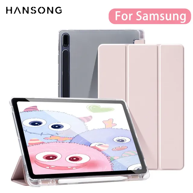 Dla Samsung Galaxy Tab S9 FE 11 Plus S9 S8 S7 Plus FE 12.4 in Etui przezroczyste tylne etui na tablet dla Tab S7 S8 11" Uchwyt na ołówek