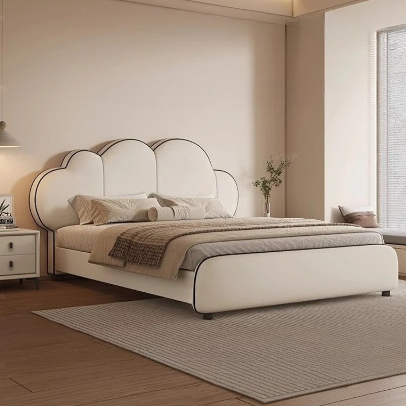 Top-grain Leather Double Bed Decor For Teen Girls Double Beds King Size Frame Headboard Luxury Modern Full Bedroom Furniture