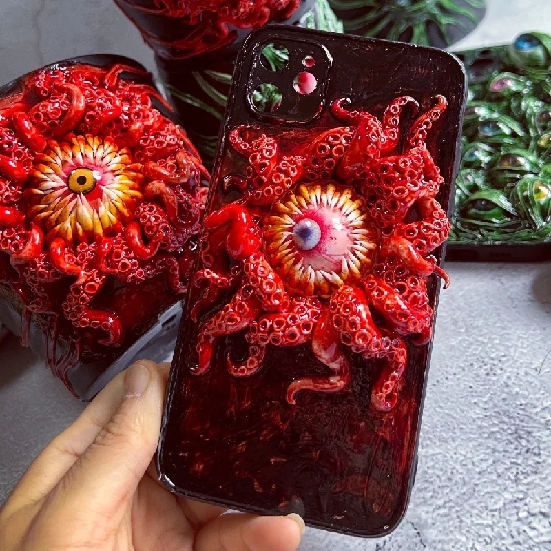 4118 Original 3D Handmade Mobile Phone Case Cthulhu Art Scarlet Eye Tentacle Gothic Style Mobile Phone Case Custom Gift