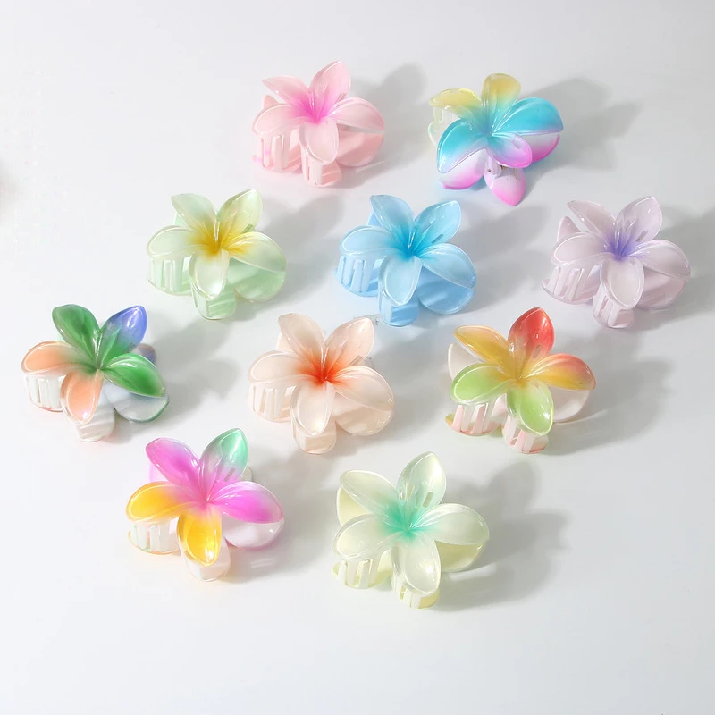 Fashion 8CM Pearl Pearl Light Sweet Gradient Acrylic Plumeria Flower Shark Clip Hairpin Hair Accessories Women Girls Hair Clip