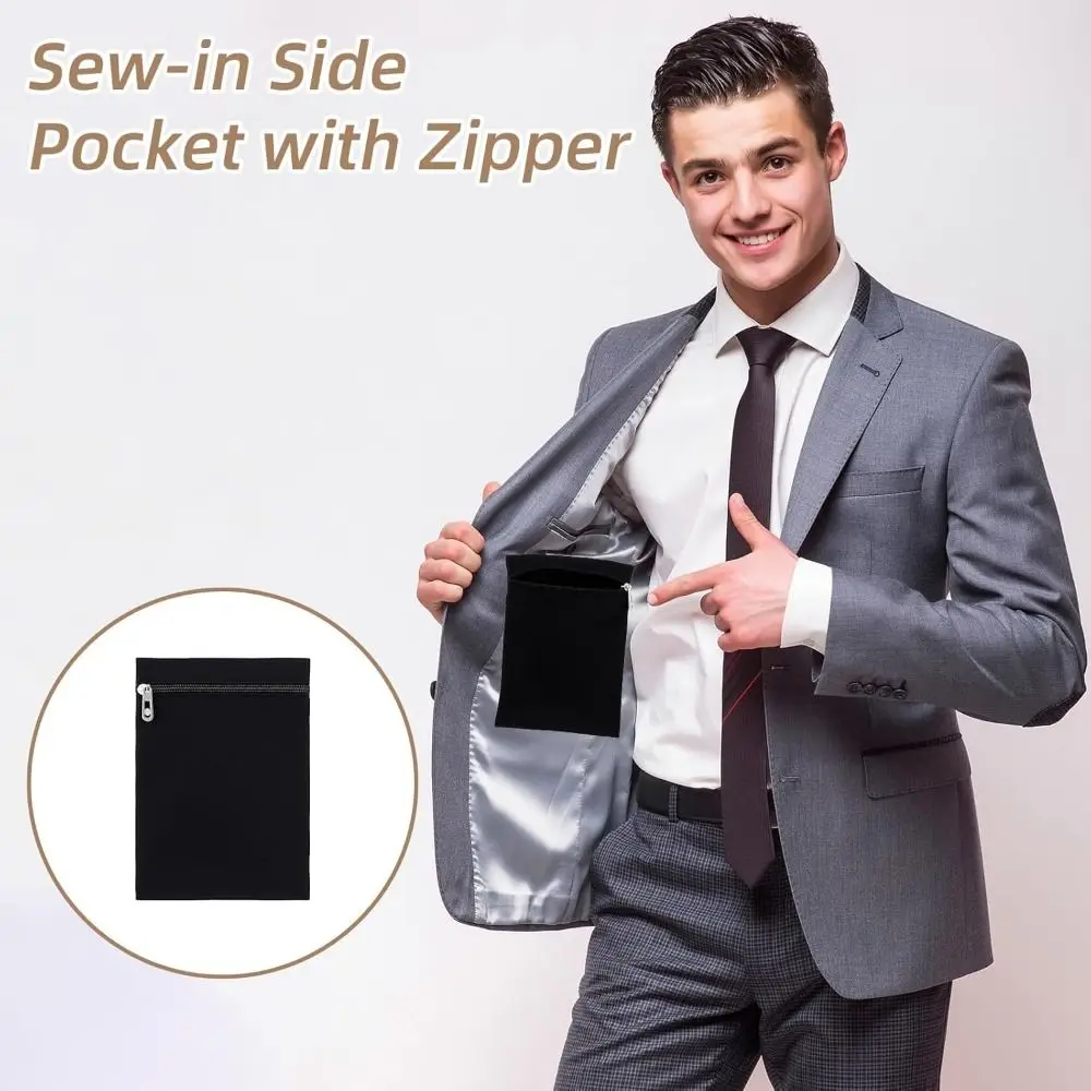 Sew-in Side Hidden Pocket with Zipper Inside Security Pocket for Clothing Inside Pockets Travel Wallet Pouch for Jackets Coats