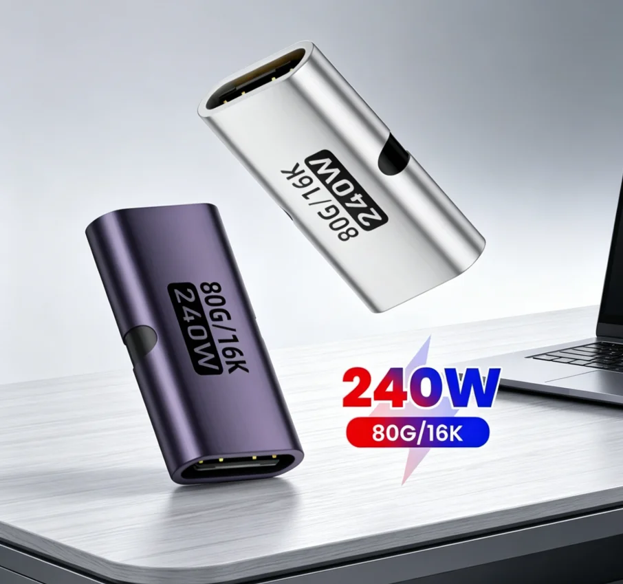 USB4 80Gbps USB C Female to Female Adapter Coupler 240W PD Fast Charging 8K@60Hz Type C Extender Converter for MacBook iPad Pro