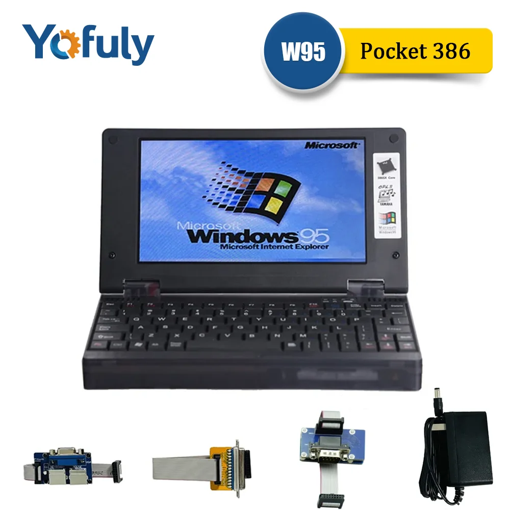 Yofuly Retro Notebook Computer Mini Pocket 386 with Windows95/DOS System OPL3 Sound Card VGA IPS Screen for Various Games