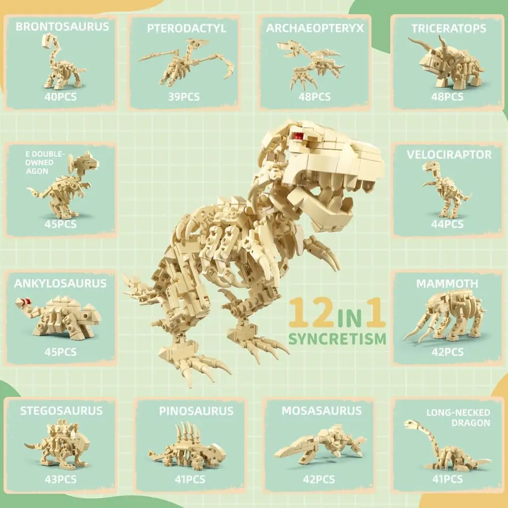 12PCS Prefilled Easter Eggs with Dinosaurs Building Blocks, 12 in 1 Dinosaurs Toys for Kids Easter Basket Stuffers