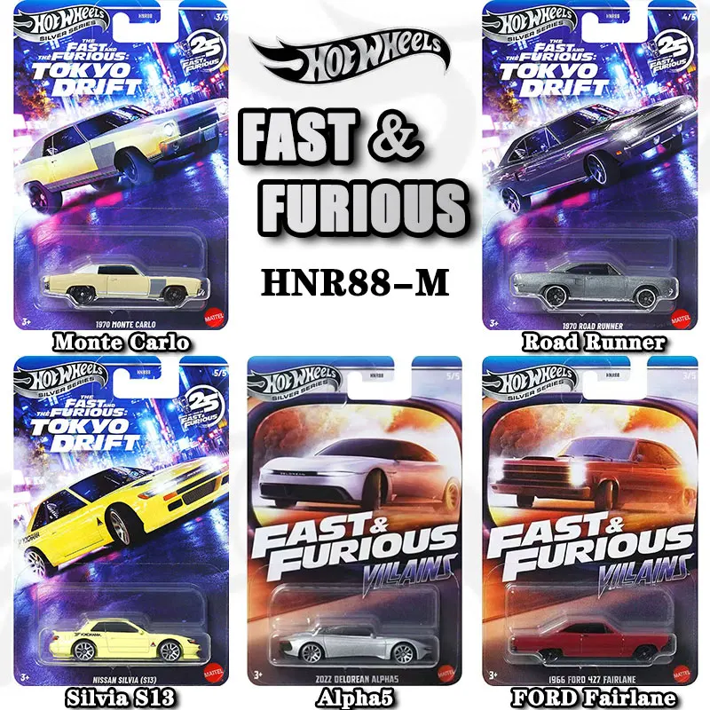 Hot Wheels Fast & Furious HNR88-M Monte Carlo, Plymouth, Silvia S13, Fairlane, Alpha5, voiture miniature en alliage pour collection et cadeaux