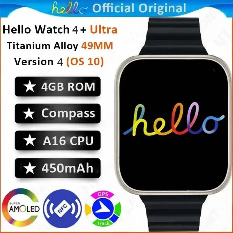 AMOLED Original Hello Watch4  Plus Ultra Smartwatch  4GB ROM NFC Compass Bluetooth Call Music PK HEllo Watch3 For IOS Android