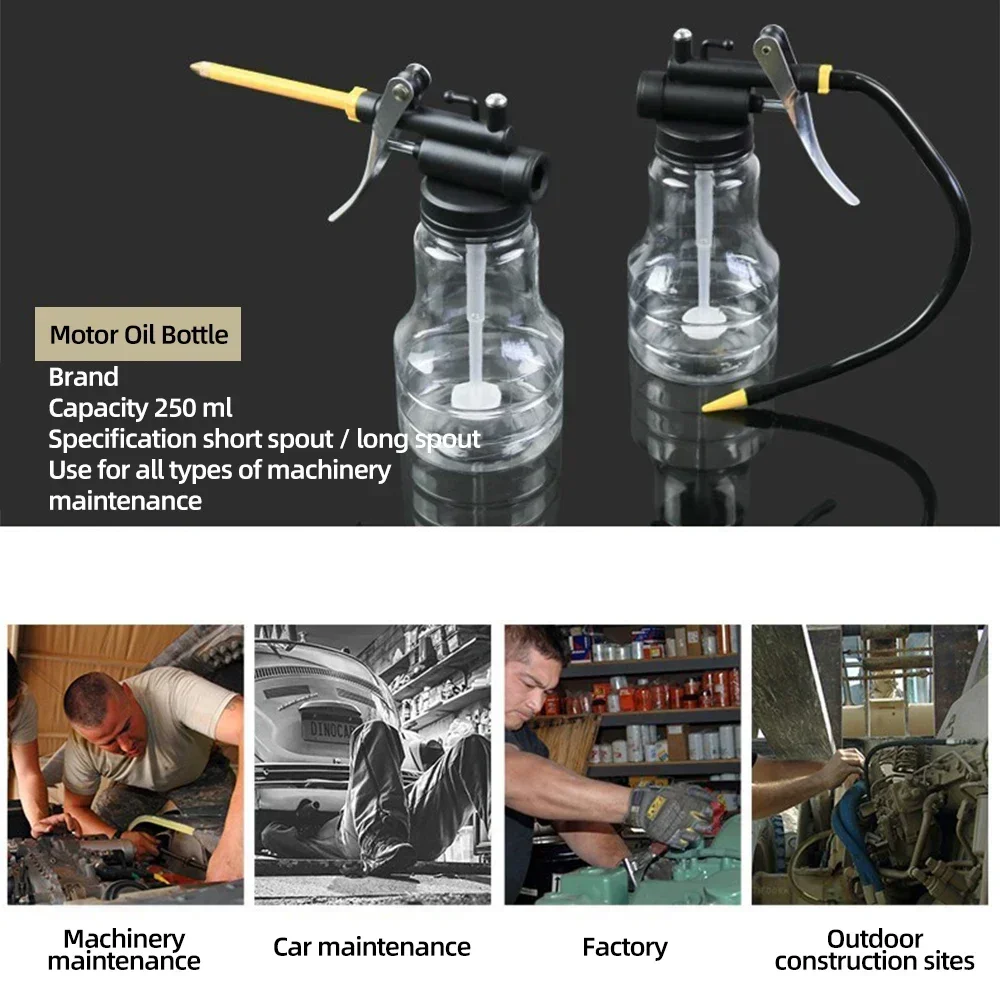 250ml Oiler Grease Guns Equipment High Pressure Pump Oiler Lubrication Oil Can Machine Oil Pot Bottle Extended Hose Hand Tools
