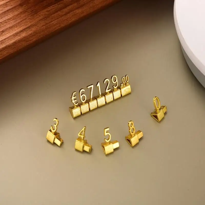 Gold 3D Combined Price Tag 12Pcs/Set Adjustable Number Signs Cube Dollar Euro Currency Symbol Jewelry Store Digital Price Tags