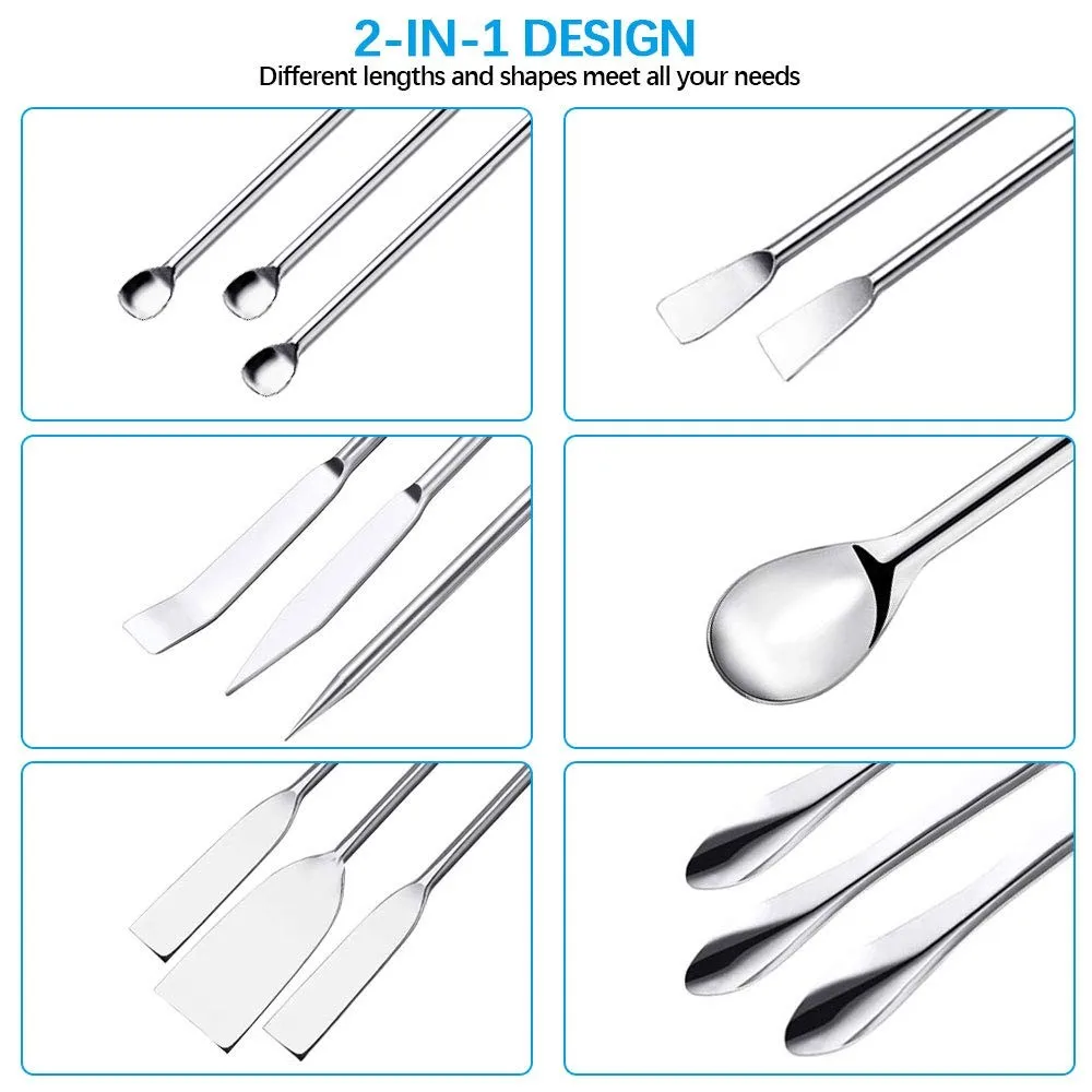 12Pcs Stainless Steel Lab Spoon Spatula Laboratory Sampling Spoon Mixing Spat