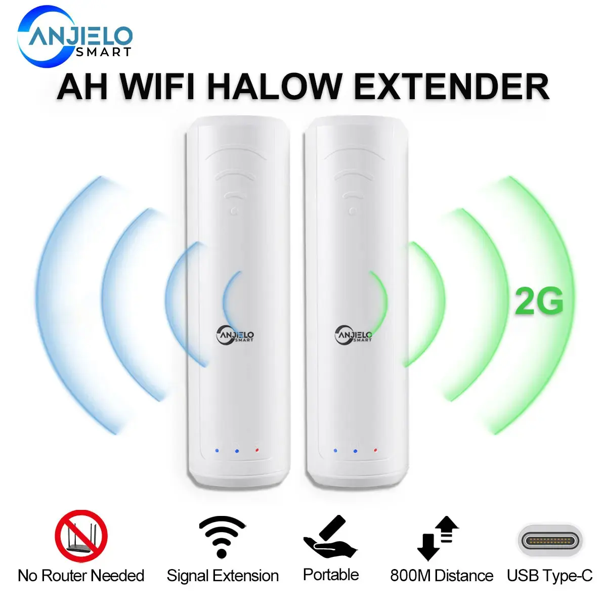 

ANJIELO 2.4G High Performance Stable Home Office Outdoor Farm Range WIFI Halow Extender Amplifier Long Distance Portable