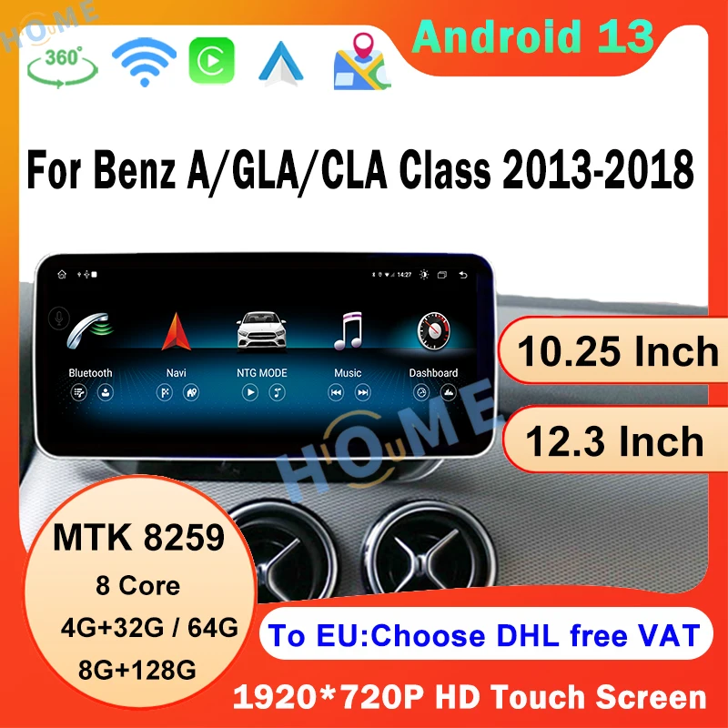 

MTK 8259 Android 13 Car Multimedia Player For Mercedes Benz A W176 CLA C117 X117 GLA X156 GPS Navi Carplay Auto Radio Google 4G