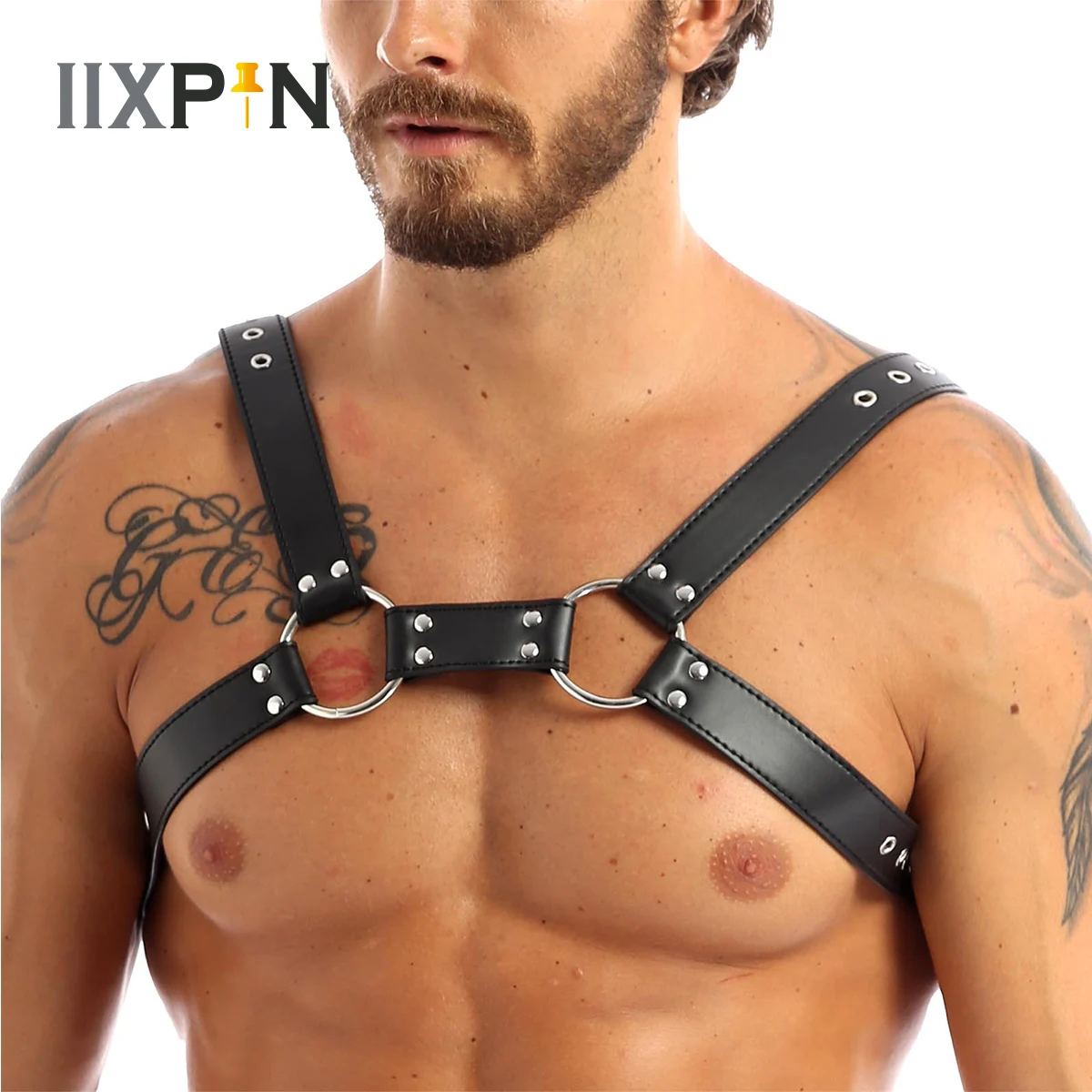 

Punk Leather Body Chest Harness Shoulder Slim Belt For Men Sexy Bondage Costume Adjustable Muscle O-ring Buckles Sexy Clubwear