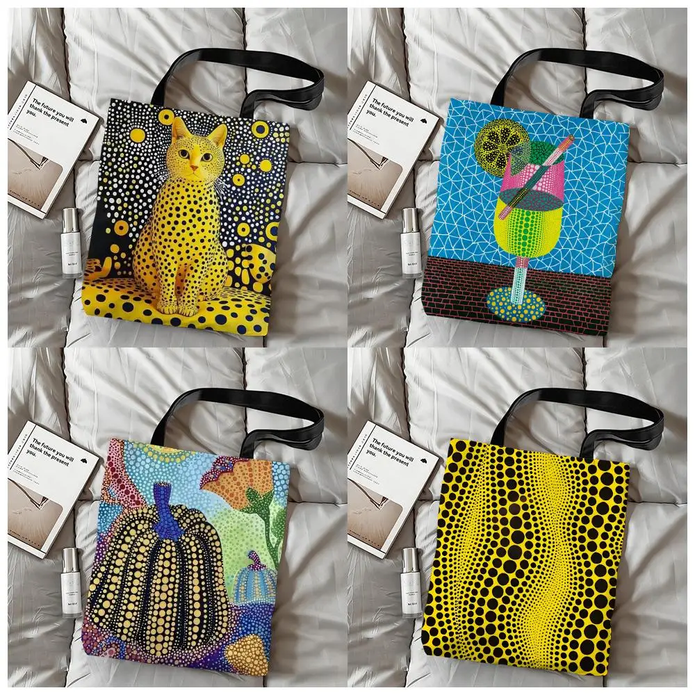 Yayoi Kusama Abstrakte Kunst Kürbis-Aufbewahrungstaschen, doppelseitig bedruckte Canvas-Handtasche, wiederverwendbare, umweltfreundliche Einkaufstasche
