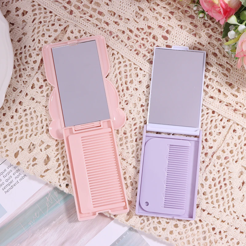 Sanurgente-Miroir pliant double face My Melody, mini miroir de maquillage intégré, peigne portable mignon, cadeaux pour filles