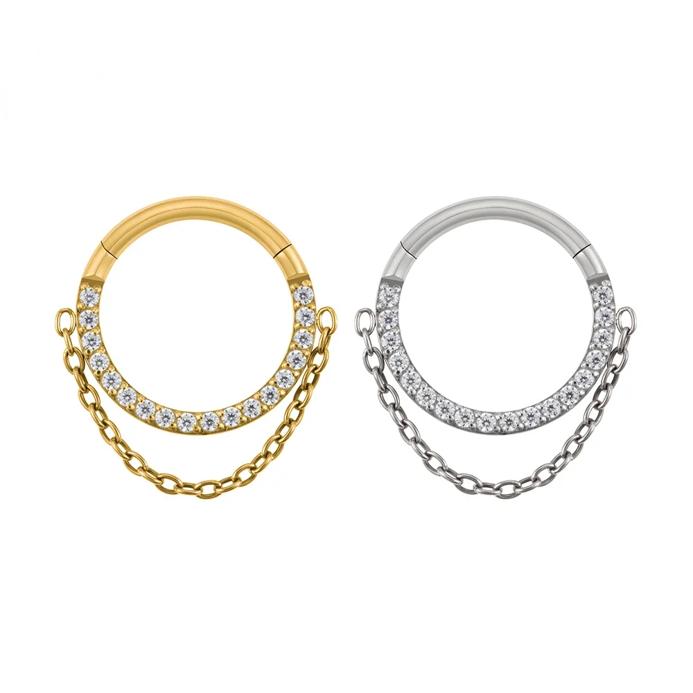 ASTM F136 Titanium Piercing Fashion Jewelry Zircon Circle Piercing Polished Chain Nose Rings piercing de titanio