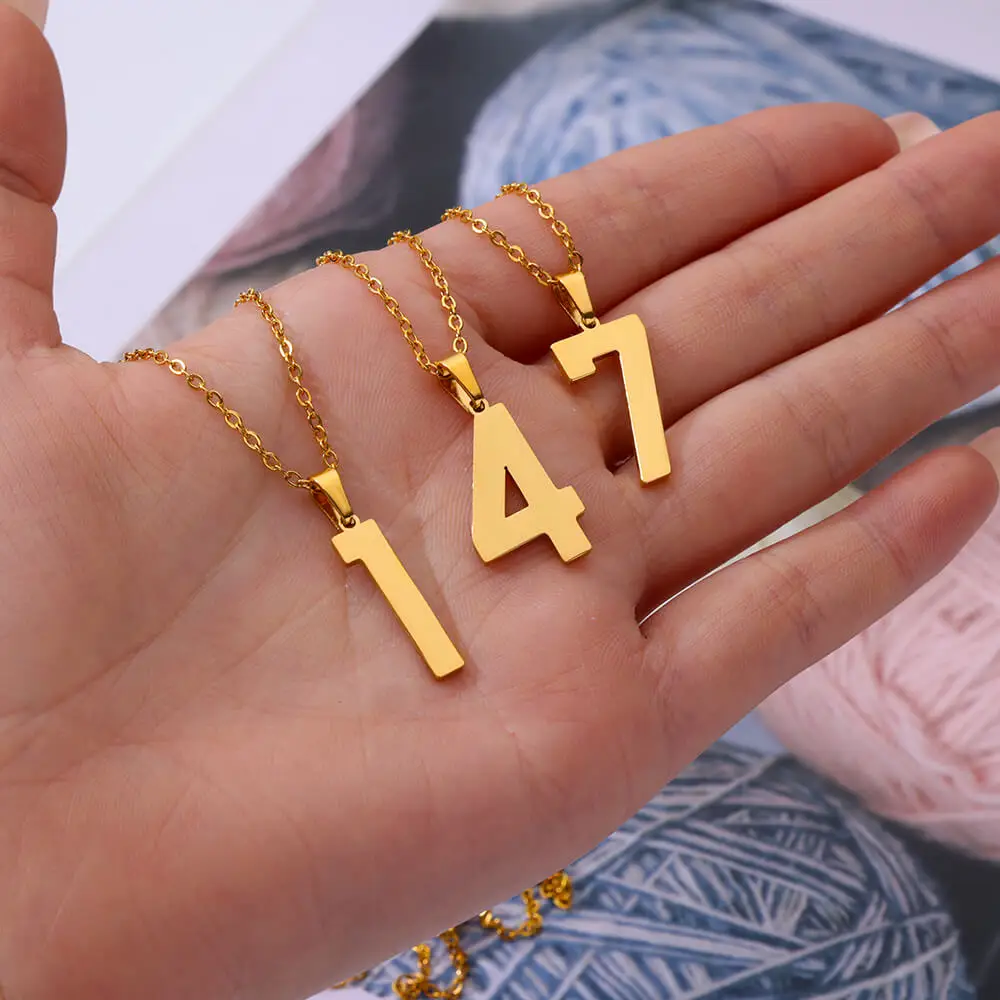 Digital Pendant Necklaces for Women Gold Color Figure Number Necklace Clavicle Chain Premium Stainless Steel Jewelry collar