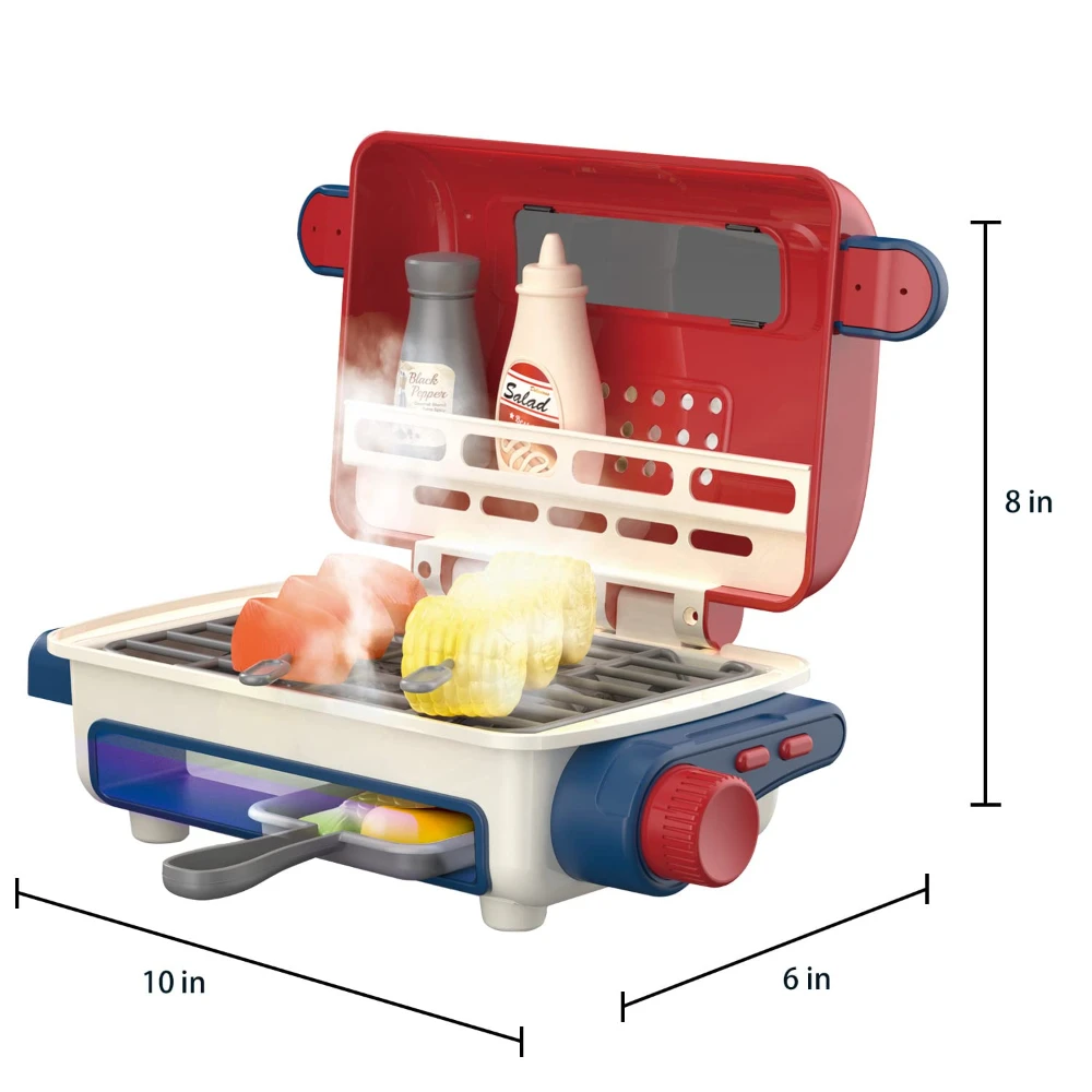 Conjunto de grelha de brinquedo WizKidz para crianças – fingir brincar de churrasqueira com som de luz de fumaça e acessórios para diversão de cozinha criativa