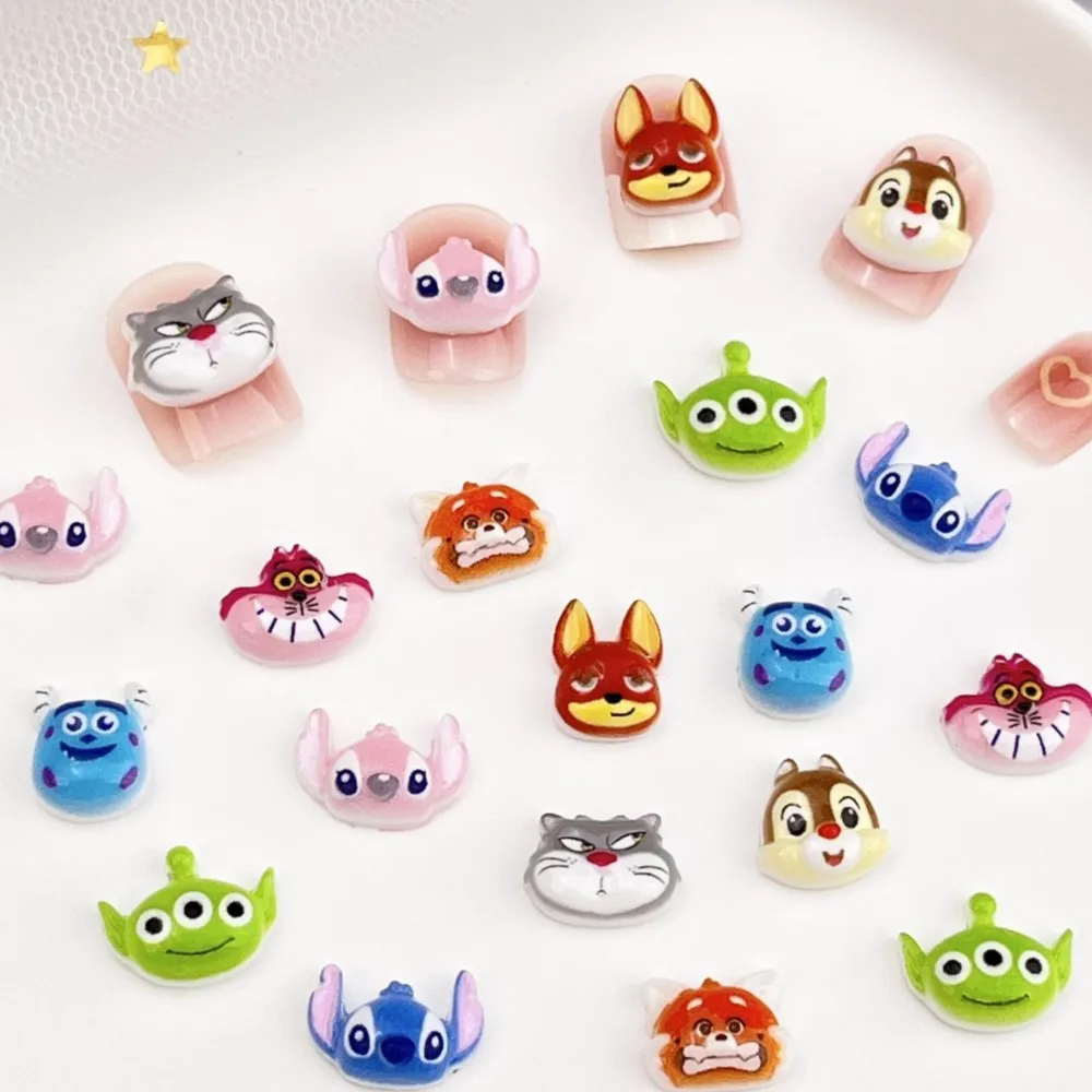 50 Stück 3D Cartoon Crazy Animal Nagel Charms Stich Judy Harz Flatback Nagel Strass Niedliche Anime Fuchs Kaninchen Nail Art Dekorationen