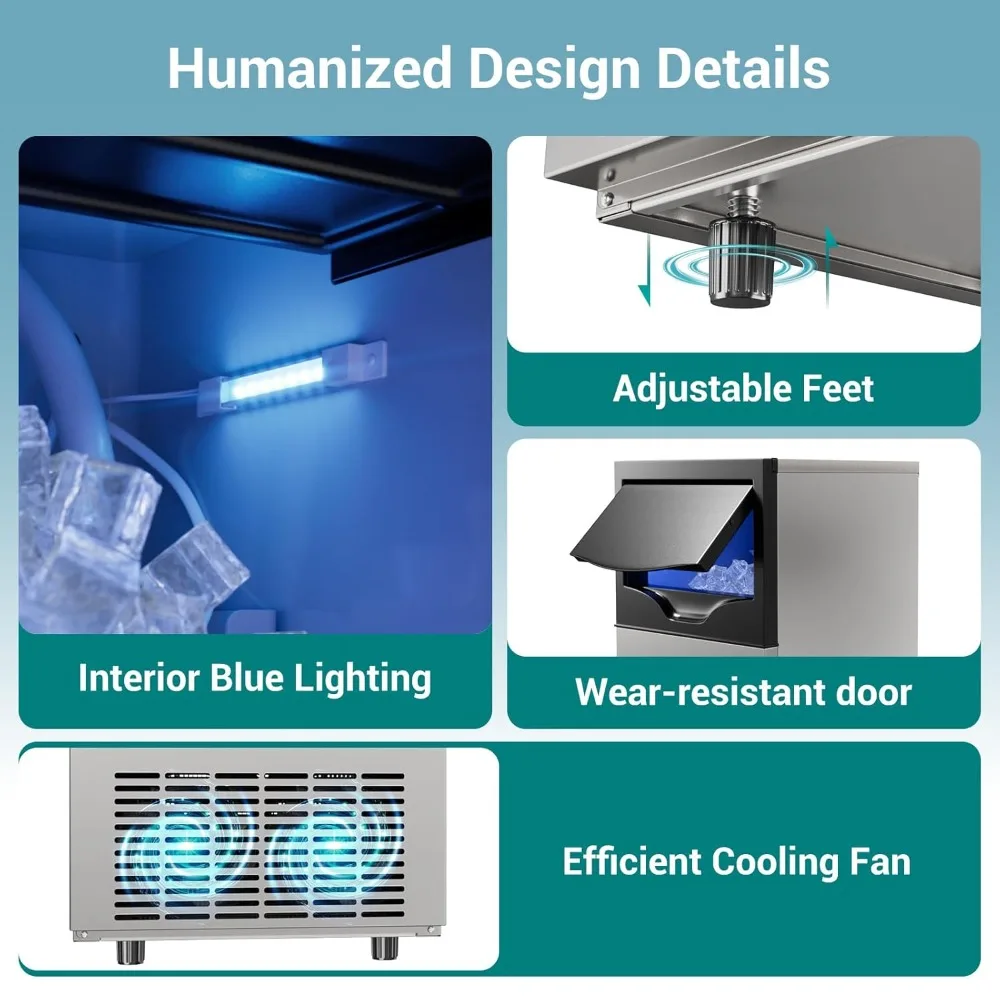 Commercial Ice Maker Machine 120 Lbs/24H Stainless Steel Under Counter, Freestanding Ice Machine, 45 Ice Cubes in 8-15 Minutes