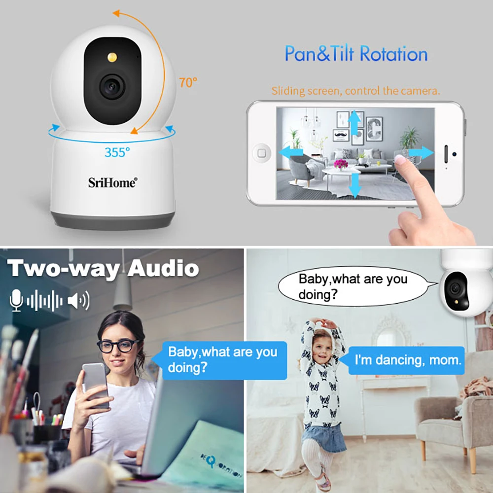 2.4G/5G Dual-Band 5.0MP QHD Wifi IP AI Wireless Starlight Camera 2-Way Audio Night Color Surveilla CCTV PTZ Camera Srihome SH038