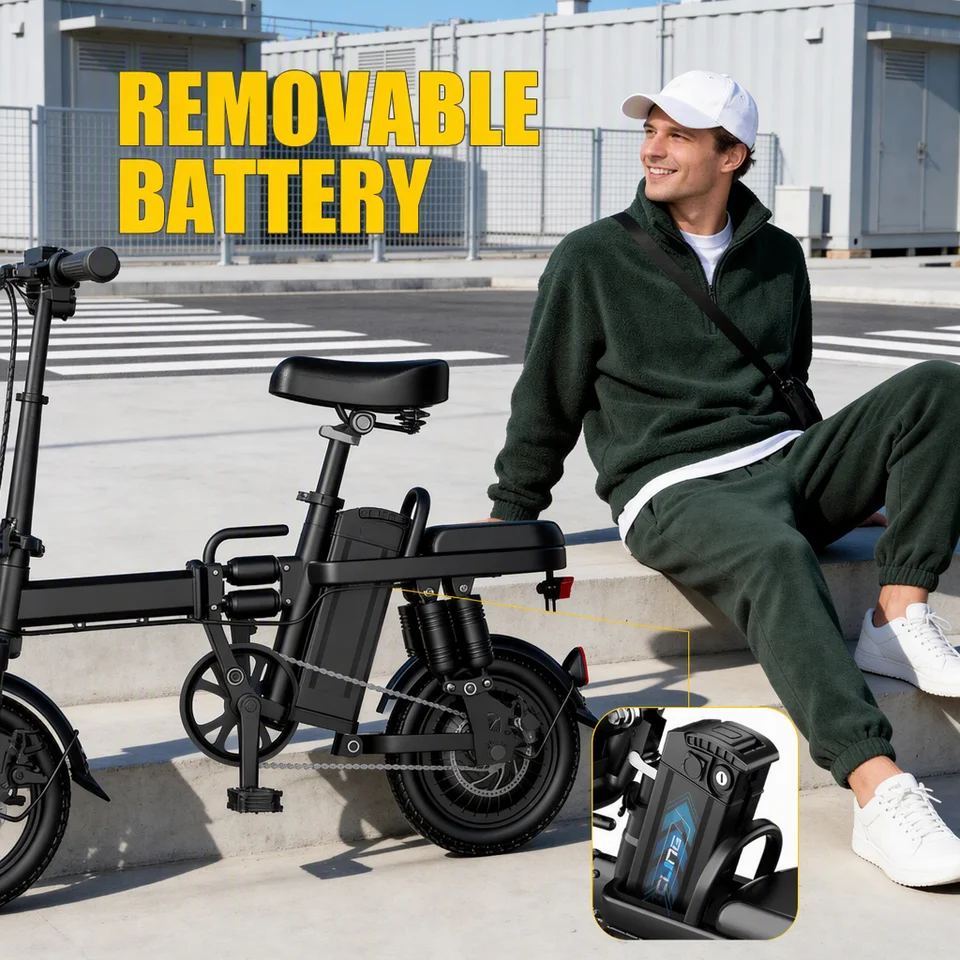 SOCILING 14 Inch Folding Electric Bike for Adults 500W Motor Removable 48V Lithium Battery 8 Shock Absorbers Dual Disc Brake City Commuter E-Bike with LED Headlight