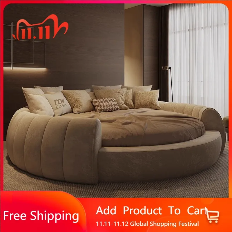 

Italian Minimalist Bed Light Luxury Round Double Romantic Unique Girl Bed Princess Wedding Designer Muebles Hotel Furniture