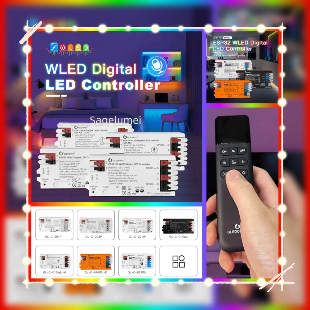 

ESP32 015/016/017WL WLED LED Strip Light Controller RGBIC Dynamic Lighting IR Switch Sensor Gesture-Aware Trigger WS2811 SK6812