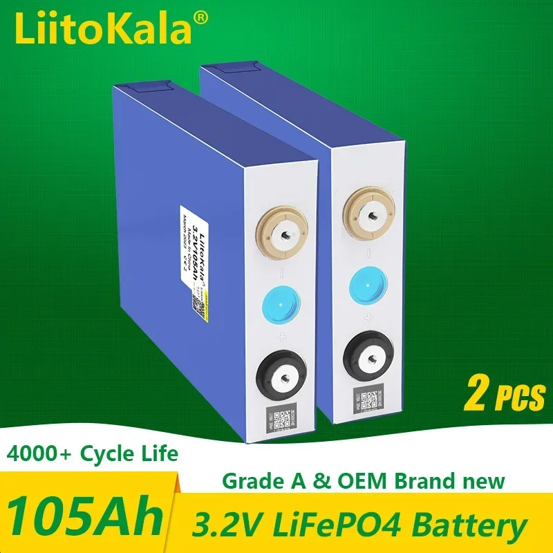 

1-2PCS LiitoKala 3.2V 105Ah Lifepo4 Rechargeable Battery For 12V 24V 48V E- vehicle EV RV Solar Storage Golf Cart Inverter DIY