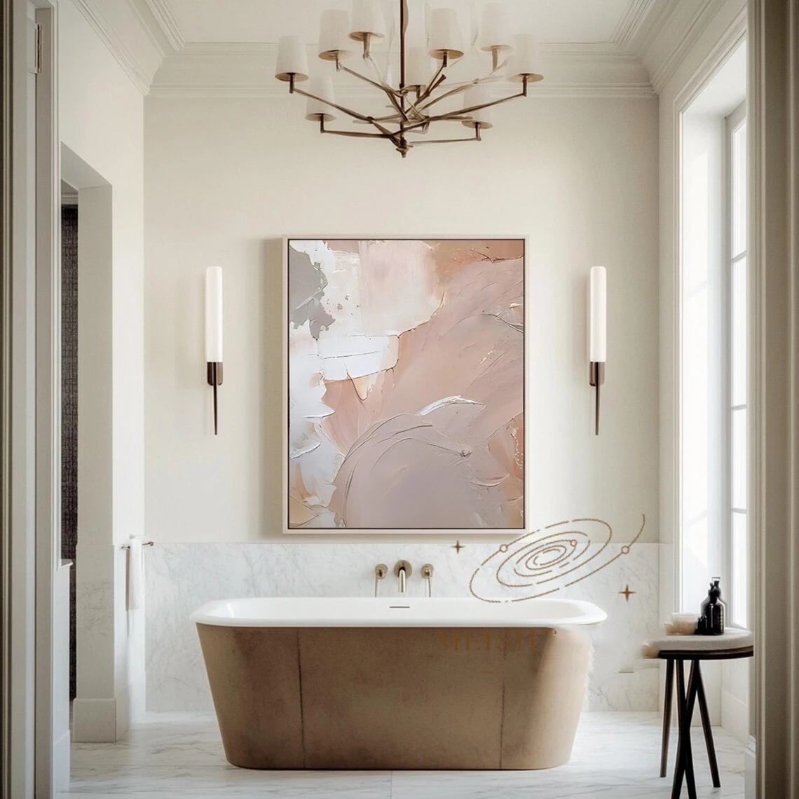 Brand Mhemyo Large Pink Texture Abstract Wall Art 3D Texture Handmade Painting Blush Plaster Heavy Texture Art Scandinavian Art