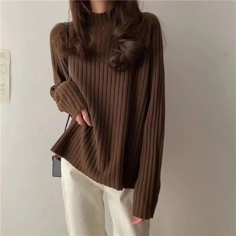 

Autumn Winter Fashion Casual TShirts Pullover Women's Slim Loose Tees Simple Soft Knitted Turtleneck Sweater Solid Warm F45