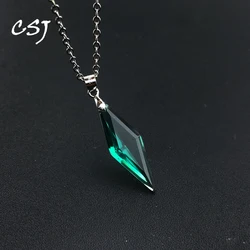 CSJ Trendy Green Quartz Pendant Sterling 925 Silver Amethyst Crystal Necklace for Women Birthday Party Jewelry Gift