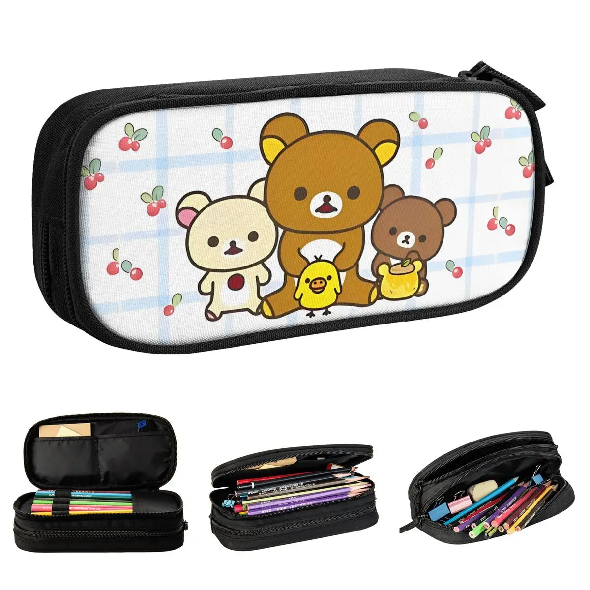 

Rilakkuma Cherry Cute Bear Pencil Cases Creative Pen Box Bags Student Big Capacity Students School Zipper Pencilcases