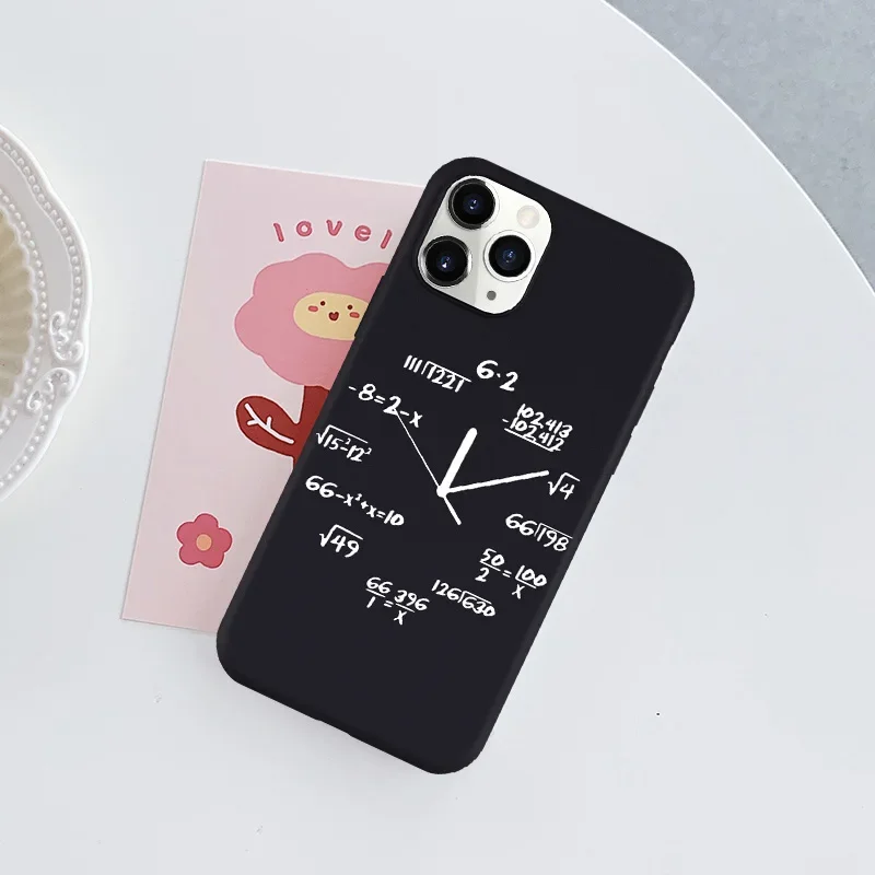 Funny Math Clock Phone Case for IPhone 11 12 13 Mini Coque for Iphone 15 Pro Max X XS Max XR 7 8 14 Plus SE2 Soft Silicone Cover