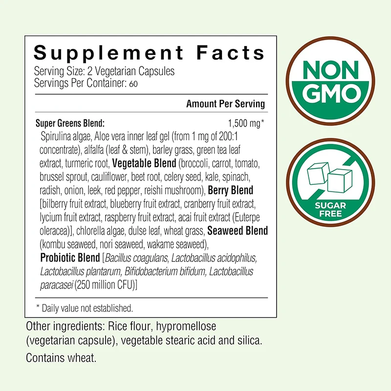 Super vegetable vegetarian, 32 food supplements, fruits, vegetables, mushrooms, and probiotics, rich in antioxidants,60 capsules