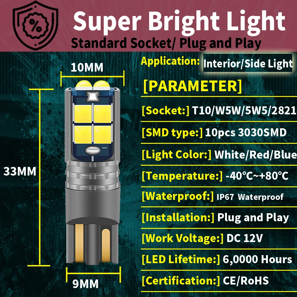 2pcs High Quality T10 W5W Super Bright Car Interior Reading Dome Light Marker Lamp 168 194 LED Auto Wedge Parking Bulbs Orange