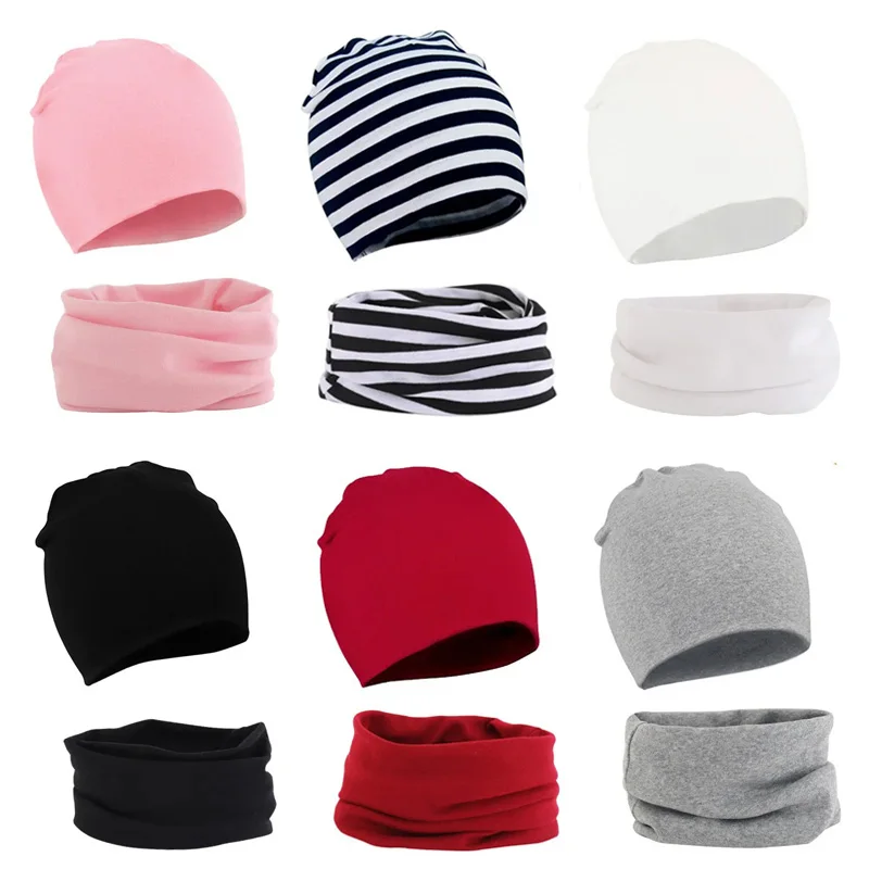 2Pcs Baby Beanie Hat Scarf Set Cotton Kids Cap for Girls Boys Elastic Candy Color Toddler Hat Kids Accessories Infant Bonnet